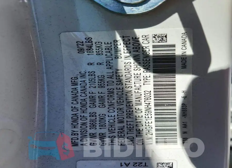 2HGFE1E59NH476032 Photo# 12