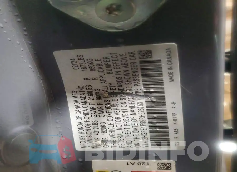 2HGFE1F99RH326753 Photo# 13