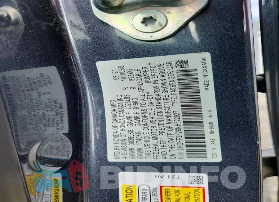 2HGFE2F26NH522927 Photo# 12
