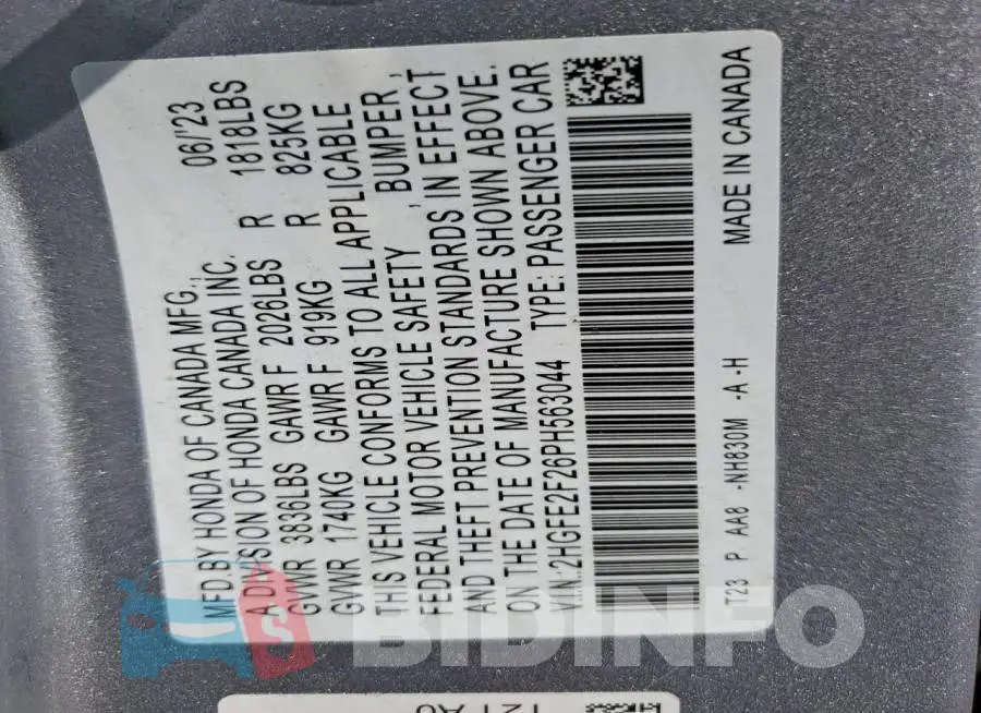 2HGFE2F26PH563044 Photo# 12