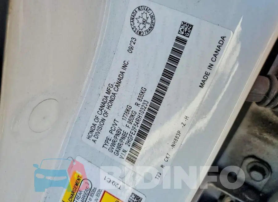 2HGFE2F54RH103233 Photo# 12