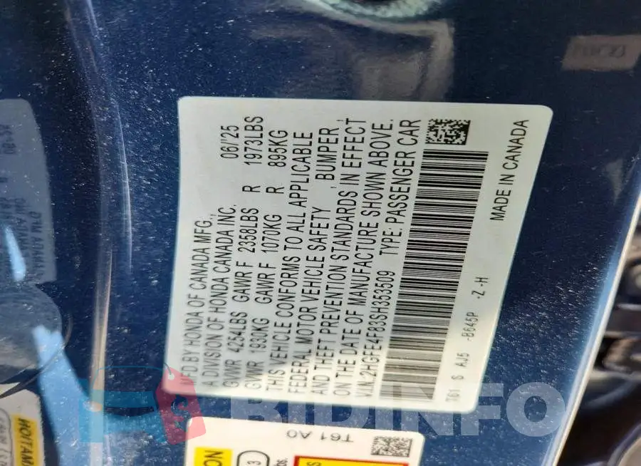 2HGFE4F83SH353509 Photo# 12