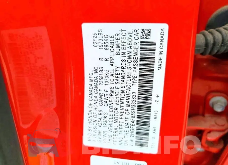 2HGFE4F85SH333830 Photo# 12