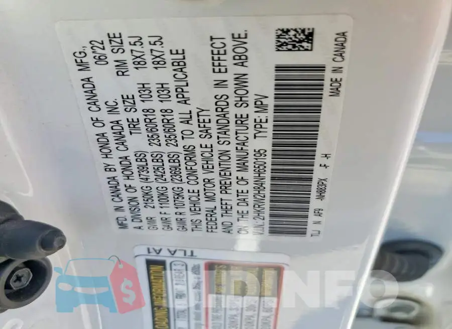 2HKRW2H84NH650195 Photo# 13