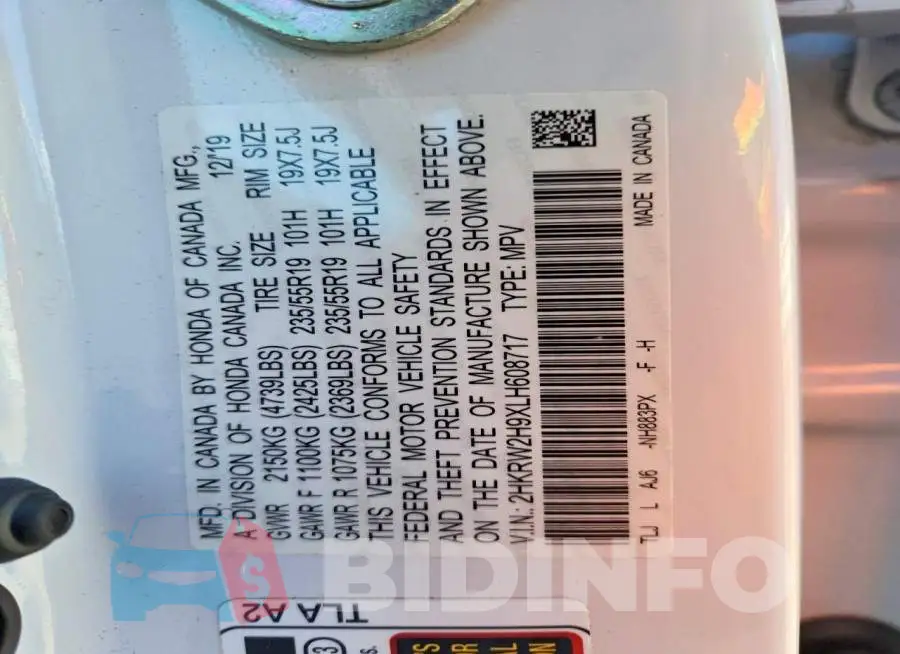 2HKRW2H9XLH608717 Photo# 14