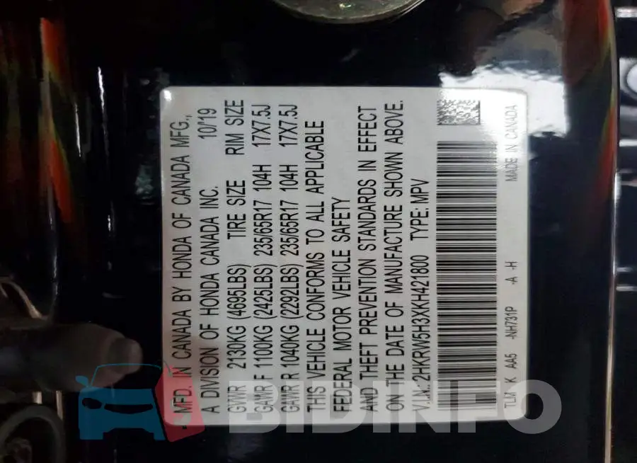 2HKRW5H3XKH421800 Photo# 14