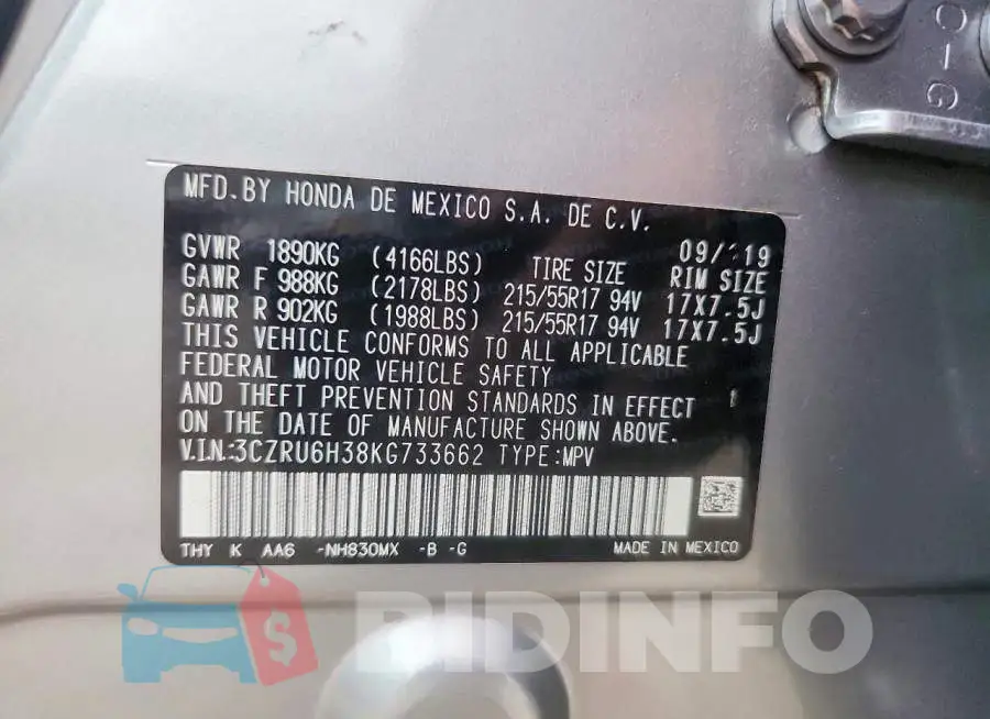 3CZRU6H38KG733662 Photo# 13