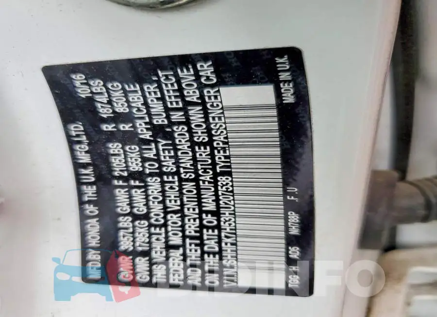 SHHFK7H53HU207538 Photo# 12