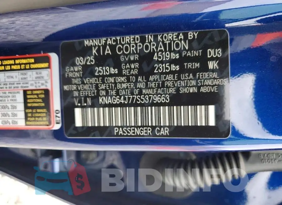 KNAG64J77S5379663 Photo# 13
