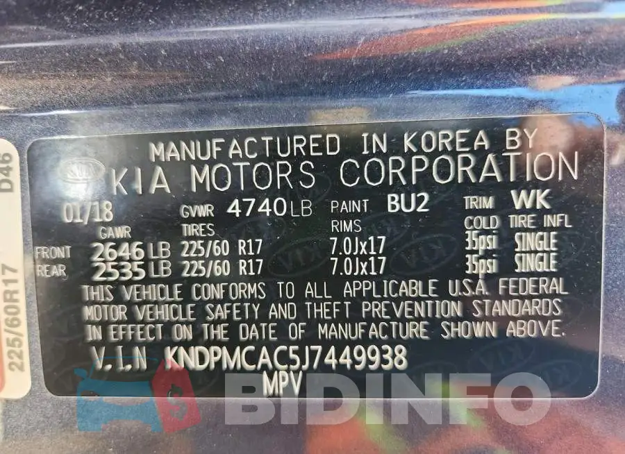 KNDPMCAC5J7449938 Photo# 13