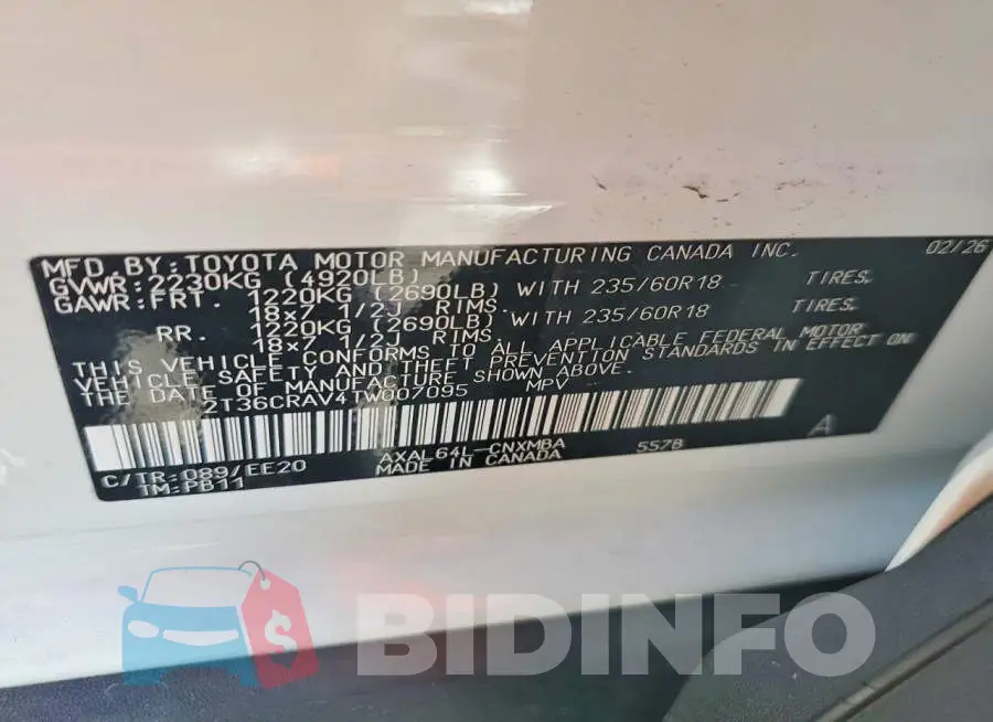 2T36CRAV4TW007095 Photo# 12