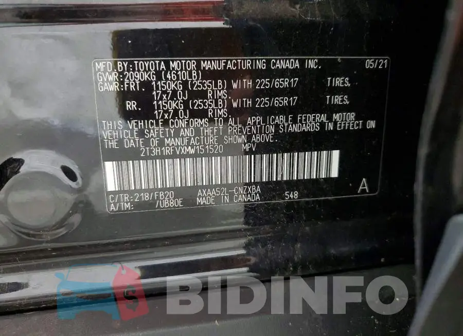 2T3H1RFVXMW151520 Photo# 14