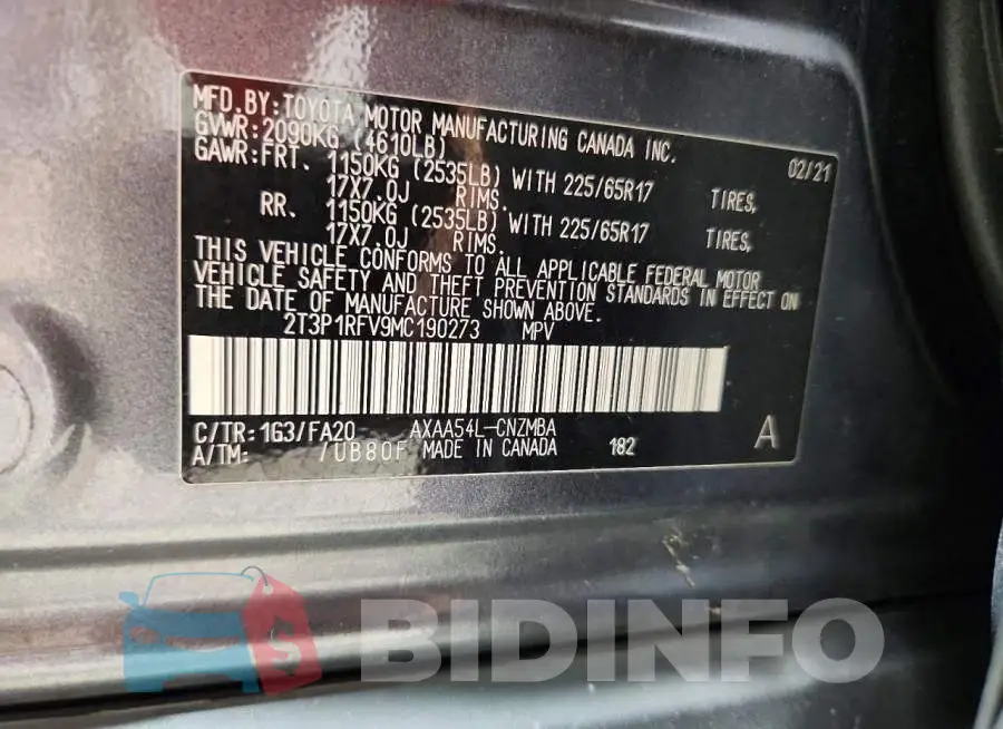 2T3P1RFV9MC190273 Photo# 13