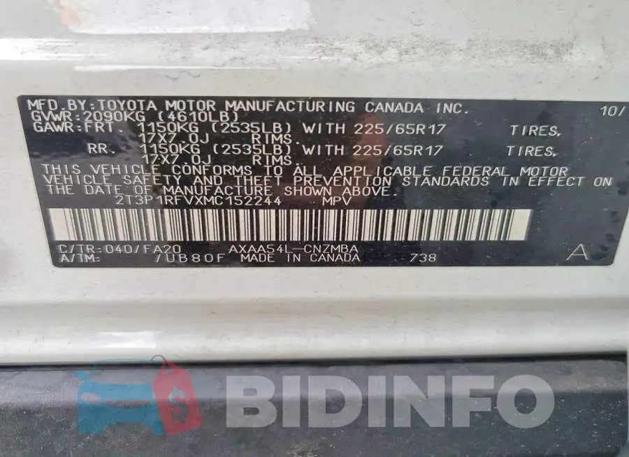 2T3P1RFVXMC152244 Photo# 13