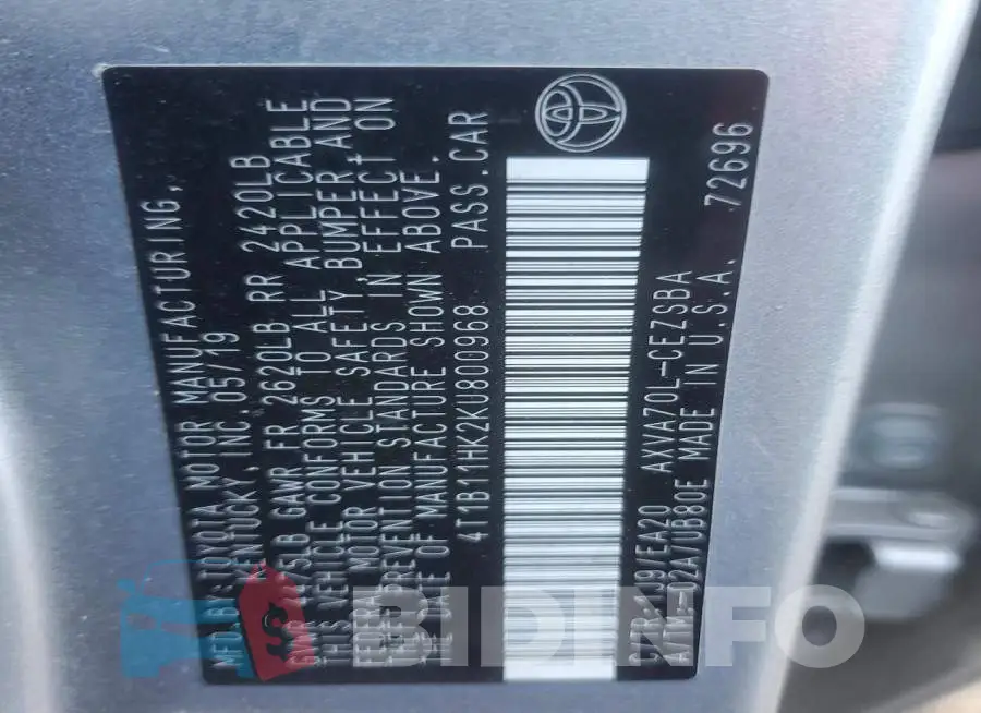 4T1B11HK2KU800968 Photo# 12