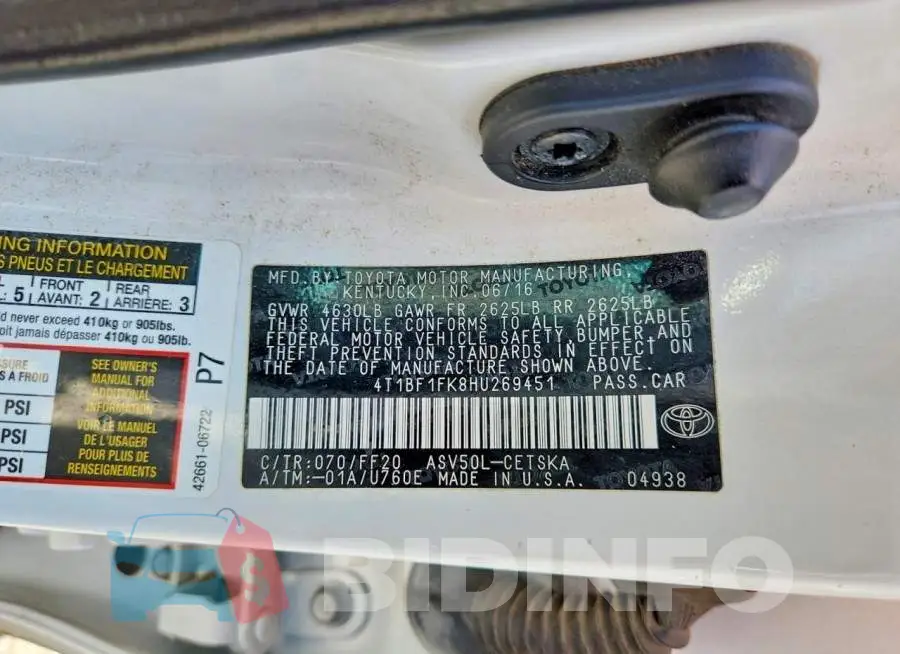 4T1BF1FK8HU269451 Photo# 12