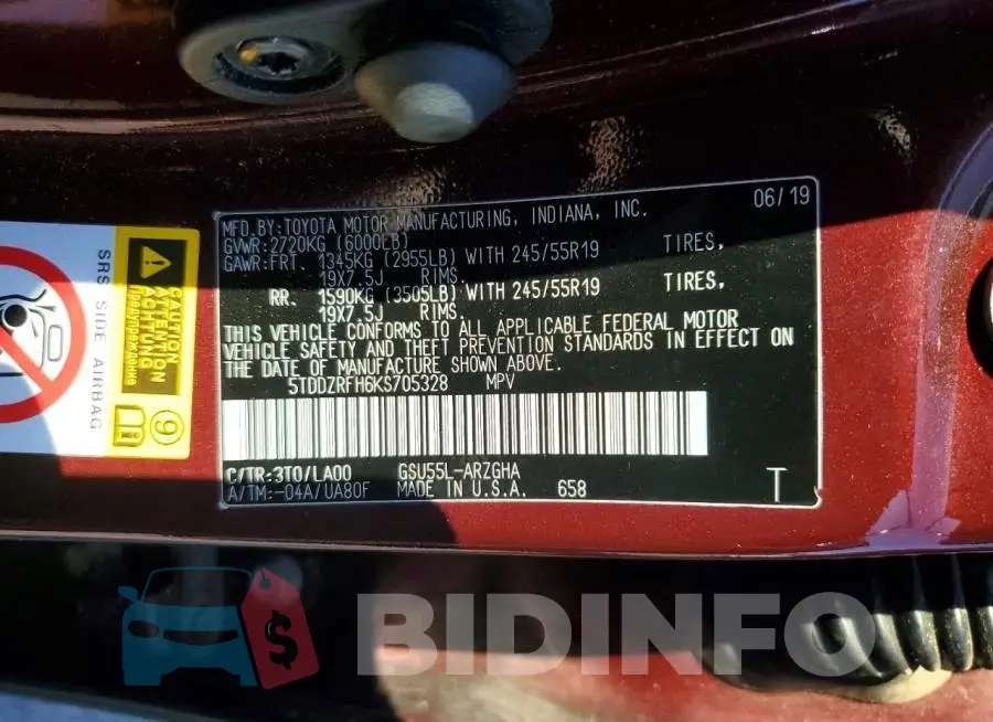 5TDDZRFH6KS705328 Photo# 14