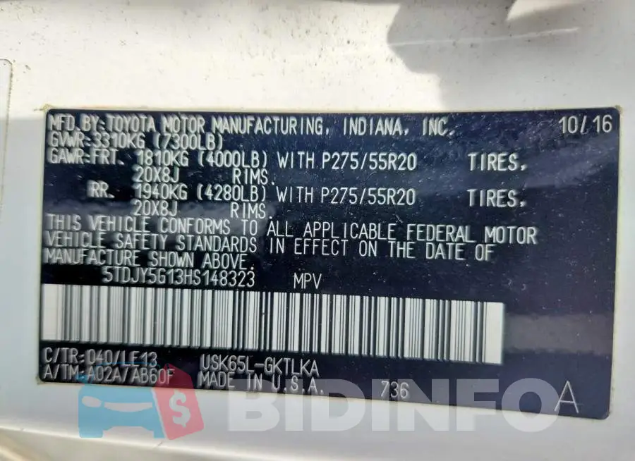 5TDJY5G13HS148323 Photo# 13