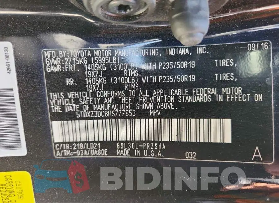 5TDXZ3DC8HS777853 Photo# 13