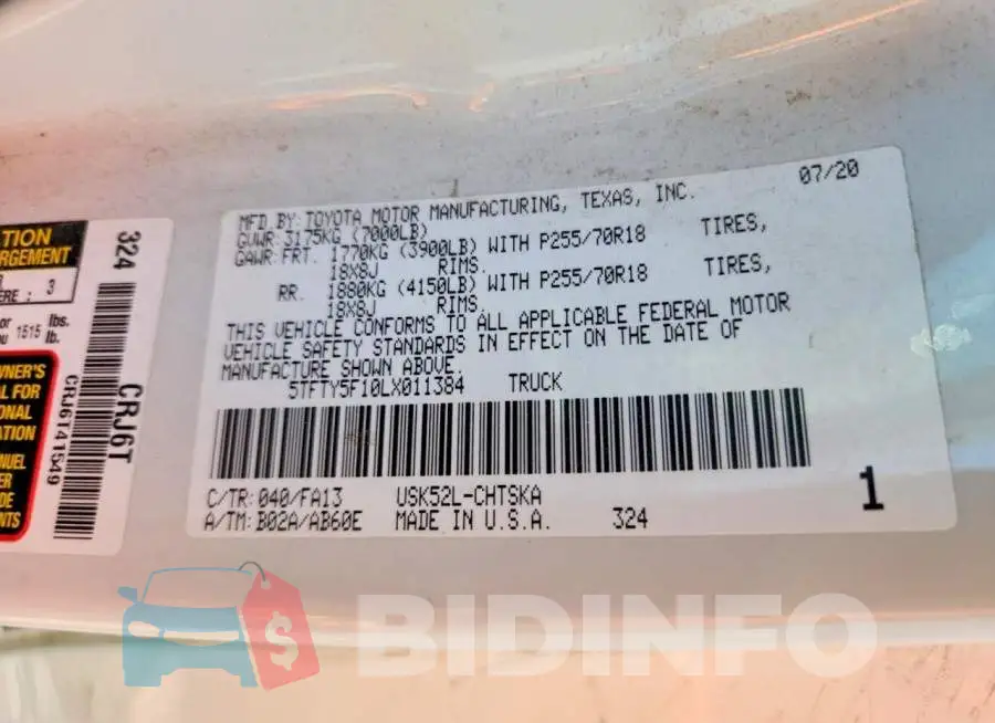 5TFTY5F10LX011384 Photo# 12