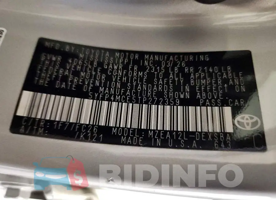 5YFP4MCE5TP272359 Photo# 12