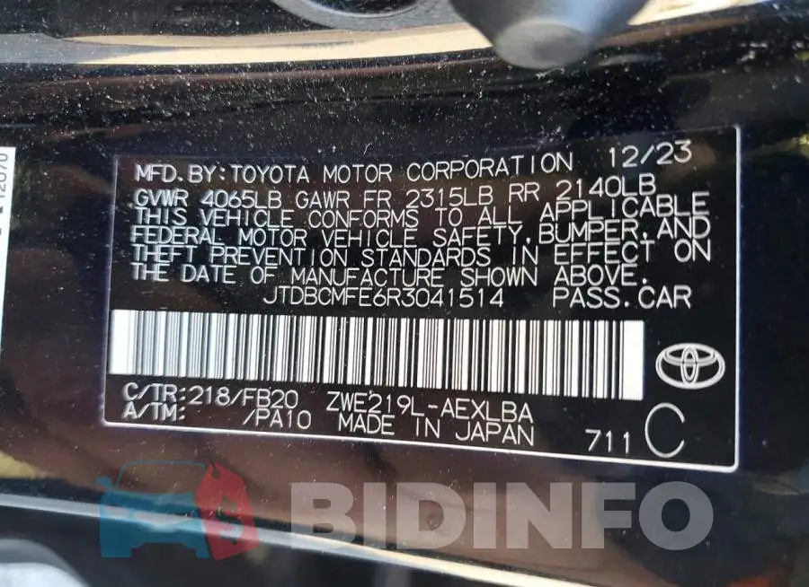 JTDBCMFE6R3041514 Photo# 12