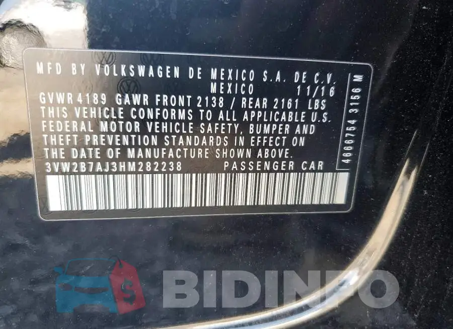 3VW2B7AJ3HM282238 Photo# 12