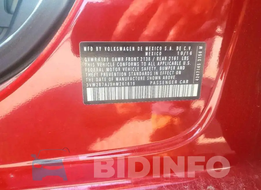 3VW2B7AJ9HM261619 Photo# 12