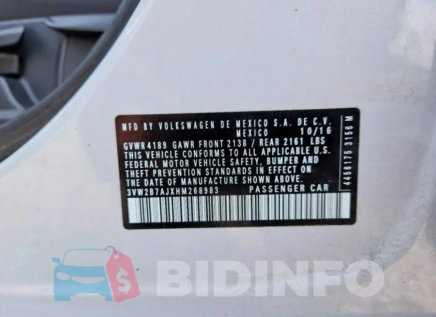 3VW2B7AJXHM268983 Photo# 12