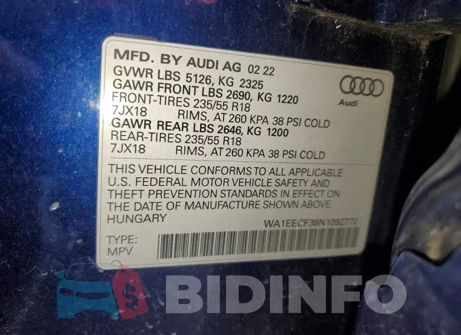 WA1EECF38N1092772 Photo# 12