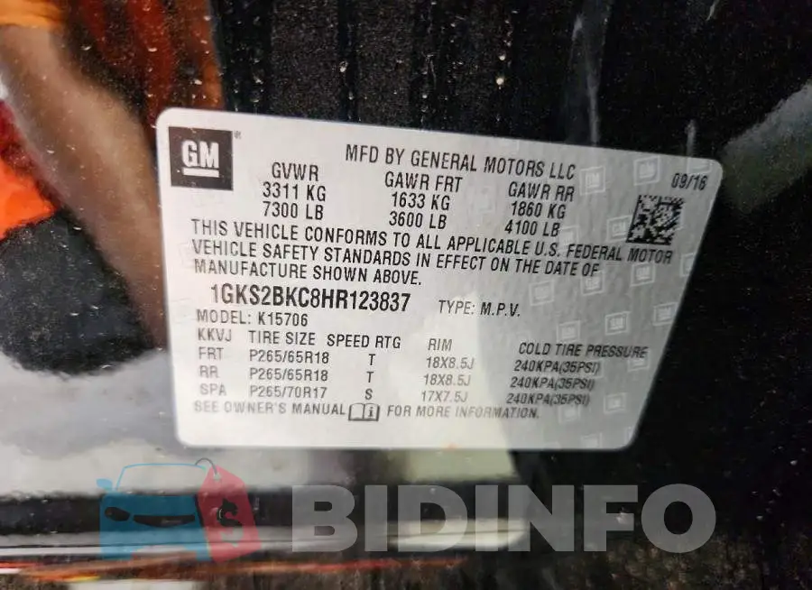 1GKS2BKC8HR123837 Photo# 13