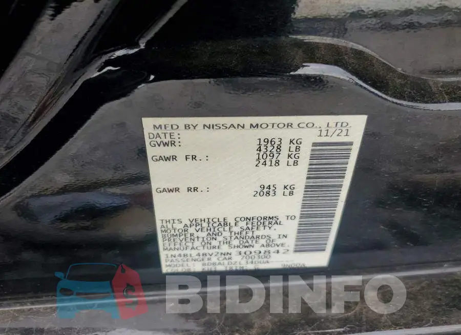 1N4BL4BV2NN309842 Photo# 12
