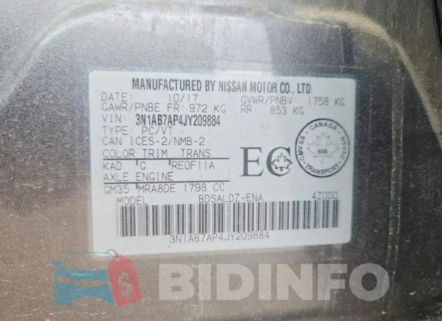 3N1AB7AP4JY209884 Photo# 12