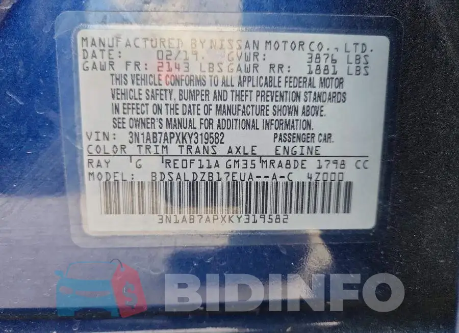 3N1AB7APXKY319582 Photo# 12
