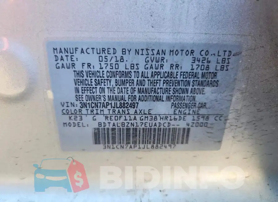 3N1CN7AP1JL882497 Photo# 13