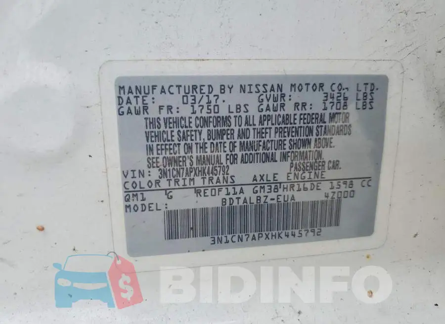 3N1CN7APXHK445792 Photo# 12
