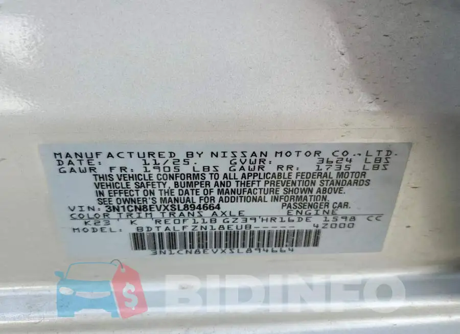 3N1CN8EVXSL894664 Photo# 13