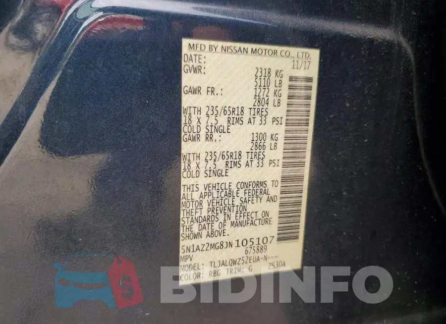 5N1AZ2MG8JN105107 Photo# 12