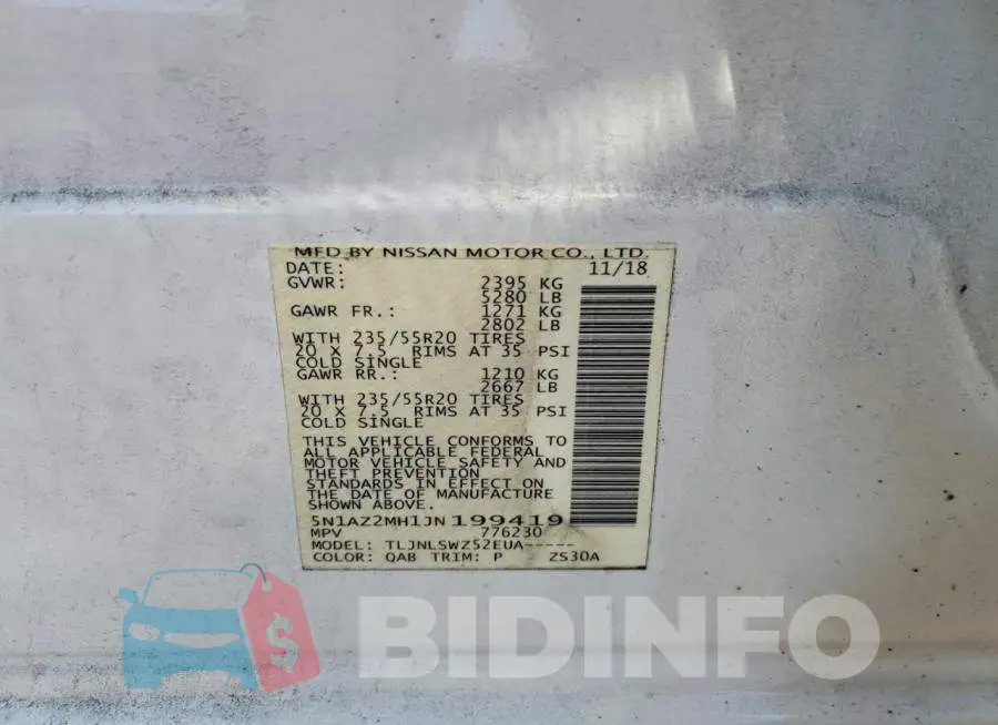 5N1AZ2MH1JN199419 Photo# 13