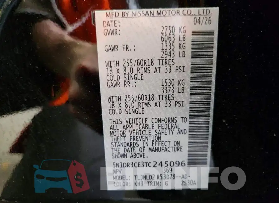5N1DR3CE3TC245096 Photo# 14