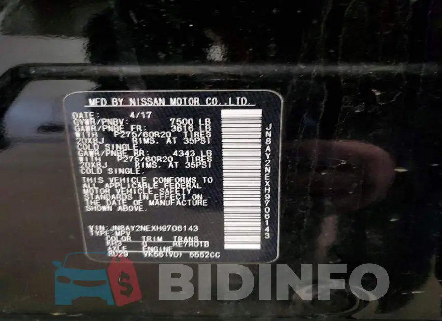 JN8AY2NEXH9706143 Photo# 14