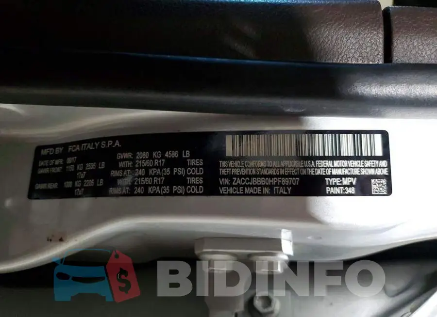 ZACCJBBB0HPF89707 Photo# 14