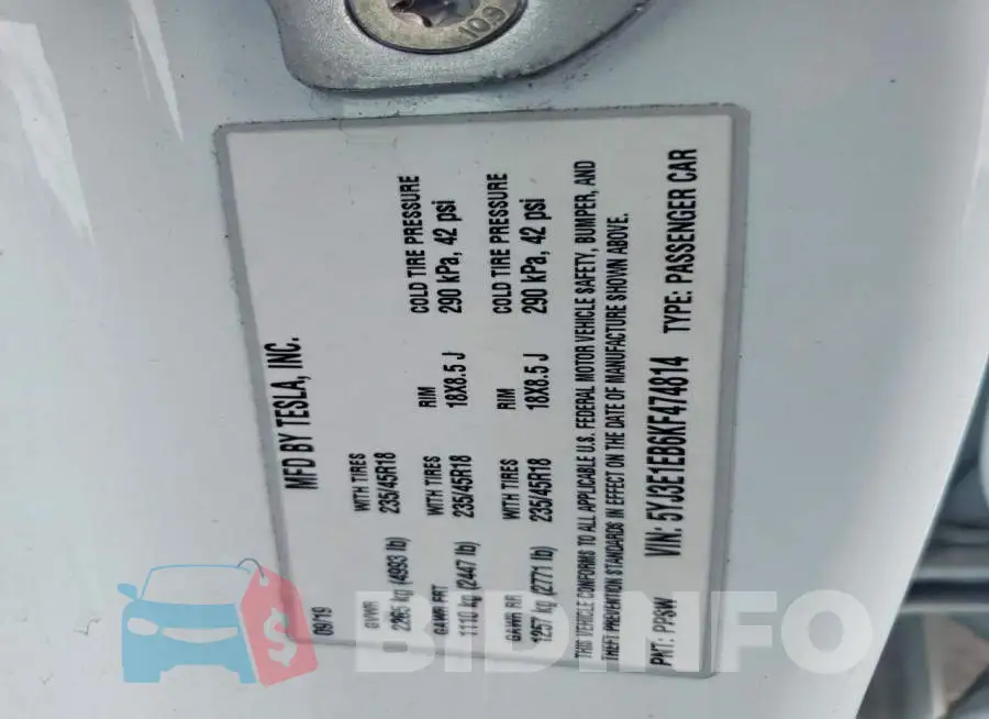 5YJ3E1EB6KF474814 Photo# 12