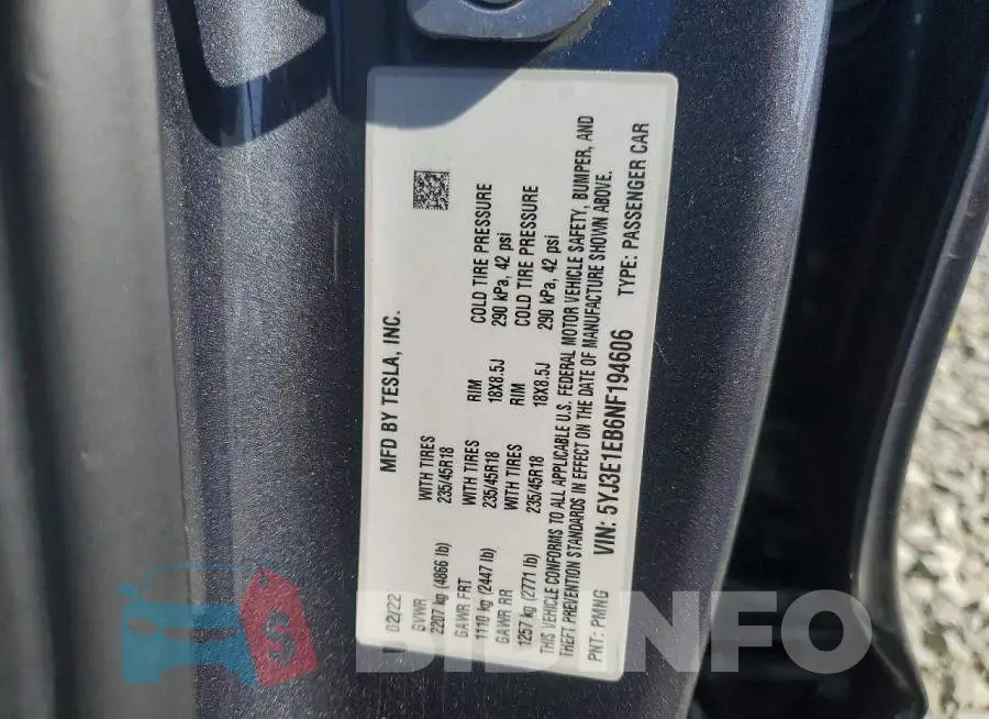 5YJ3E1EB6NF194606 Photo# 12