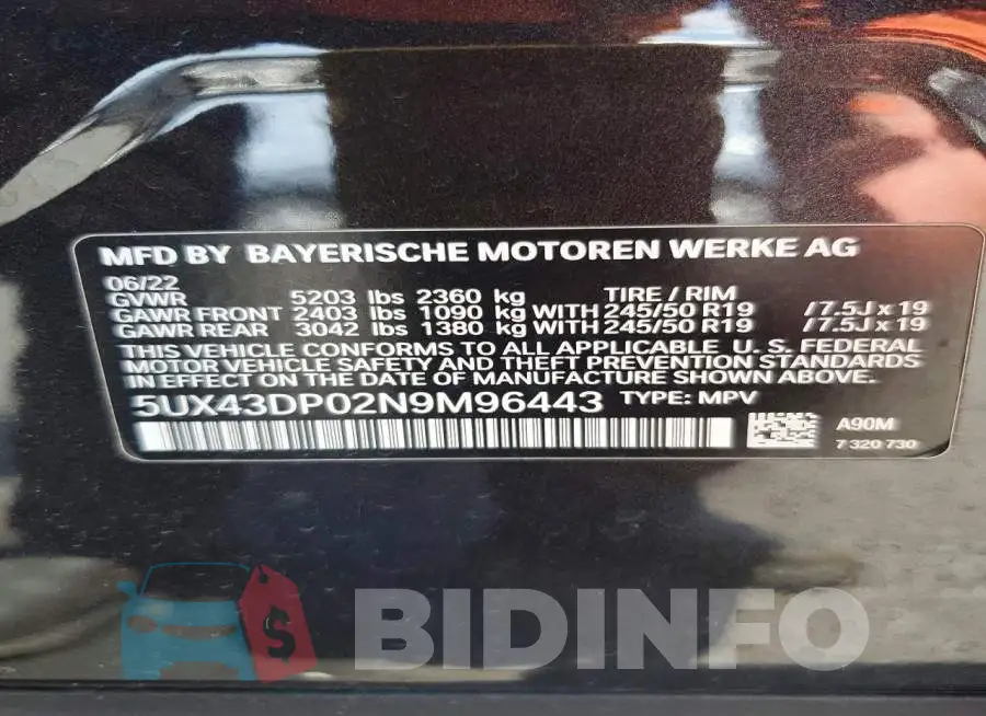 5UX43DP02N9M96443 Photo# 13