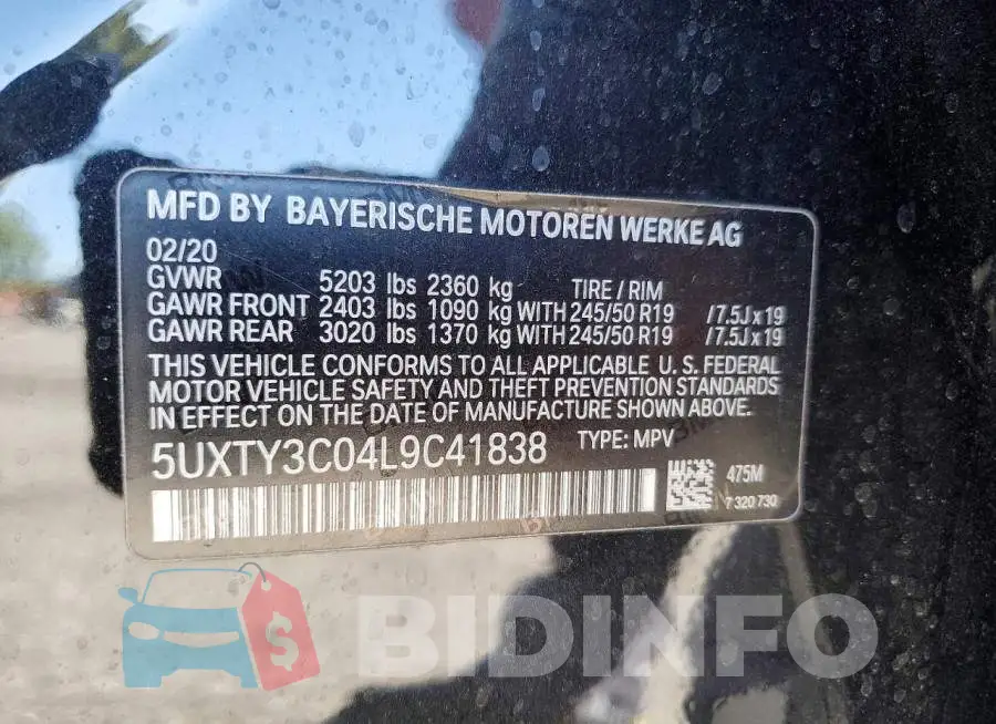 5UXTY3C04L9C41838 Photo# 13