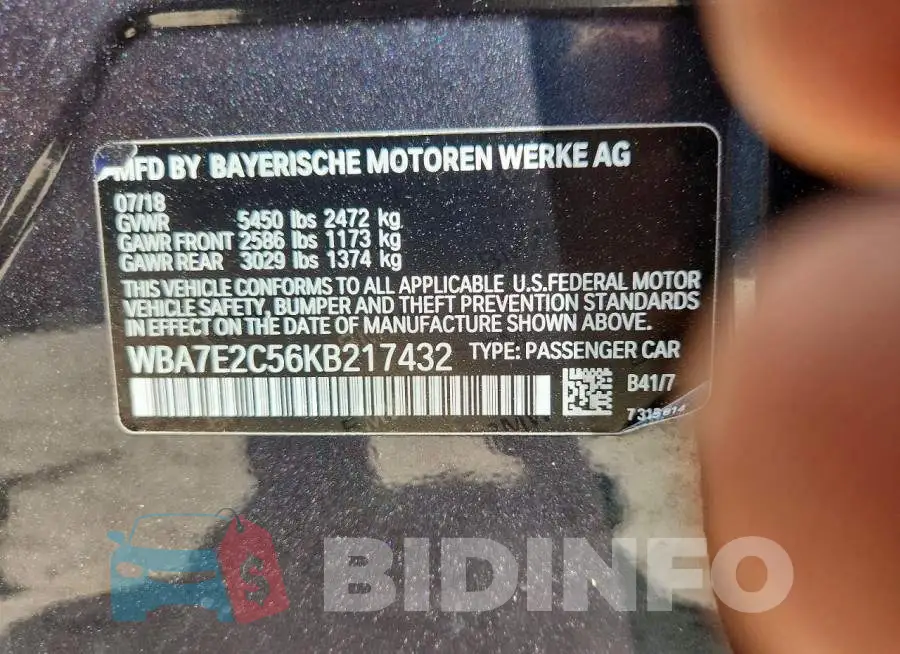 WBA7E2C56KB217432 Photo# 13