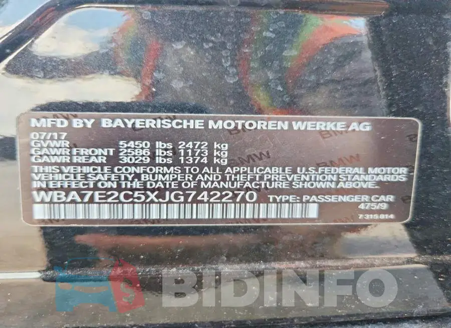 WBA7E2C5XJG742270 Photo# 12
