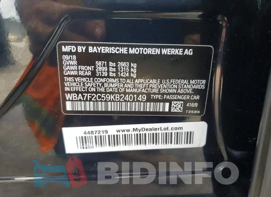WBA7F2C59KB240149 Photo# 12