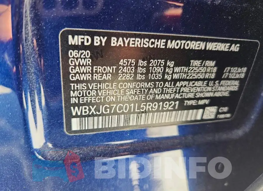 WBXJG7C01L5R91921 Photo# 13